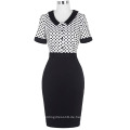 BP Großhandelsweinlese-Kurzschluss-Hülsen-Puppe-Kragen-Polka-Punkte, die Bodycon Bleistift-Kleid BP000086-1 spleißen